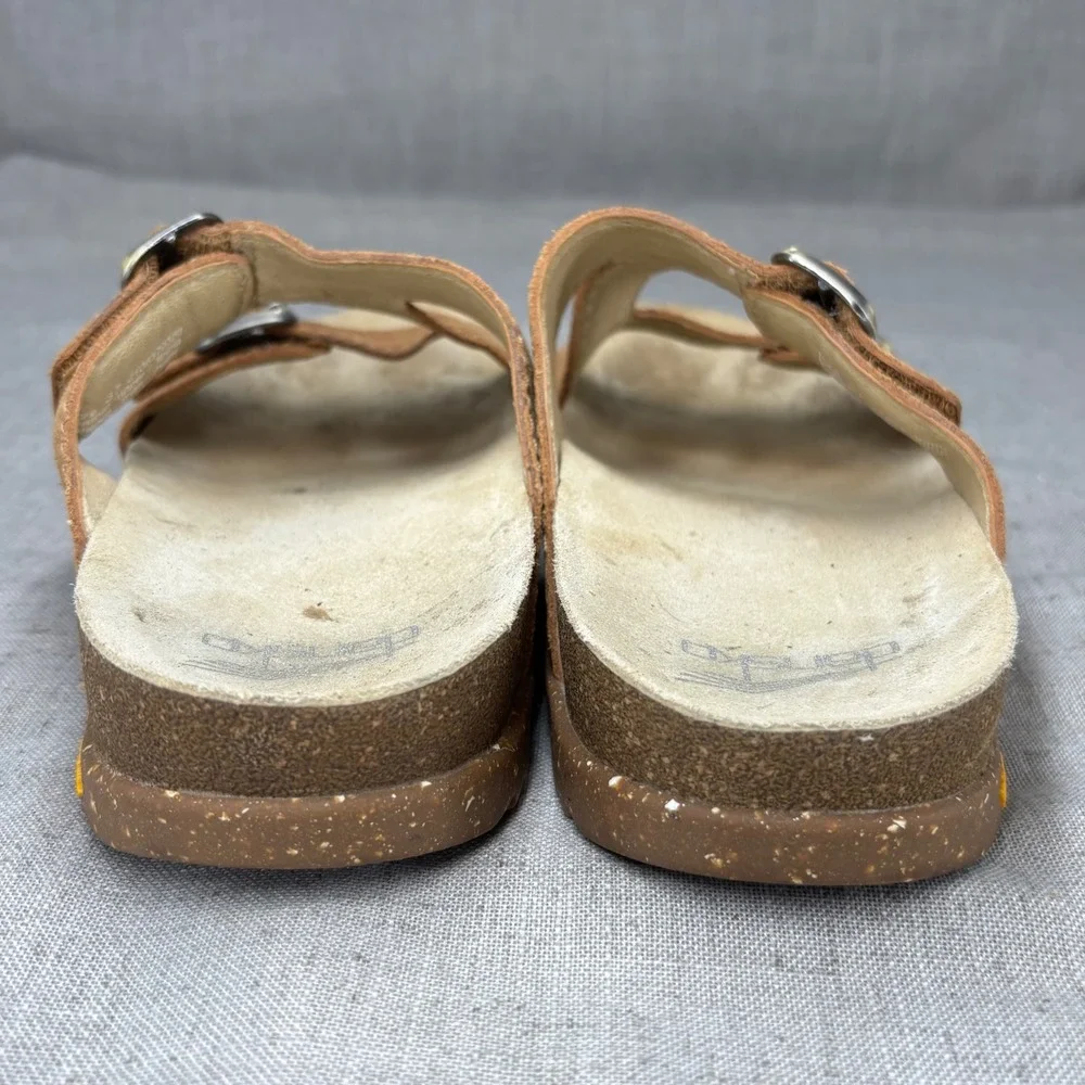 Dansko Dayna Tan Brown‎ Suede Leather Slip On Buckle Sandals Slides Womens EU 37
